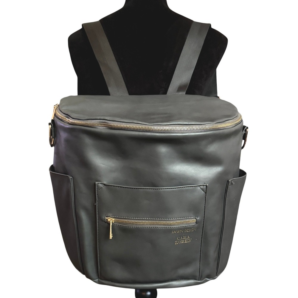 Fawn Design Black Leather Baby Backpack with Gold Hardware